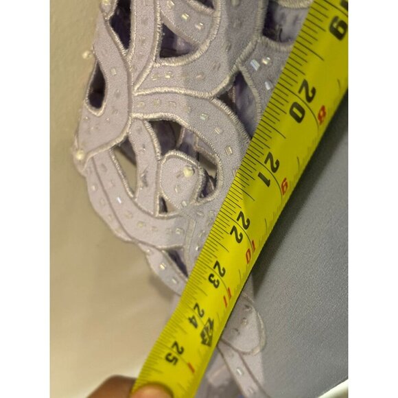 Natasha Embroidered Beaded Open Front Laser Cut Jacket Light Lavender Sz 16 - Picture 8 of 10